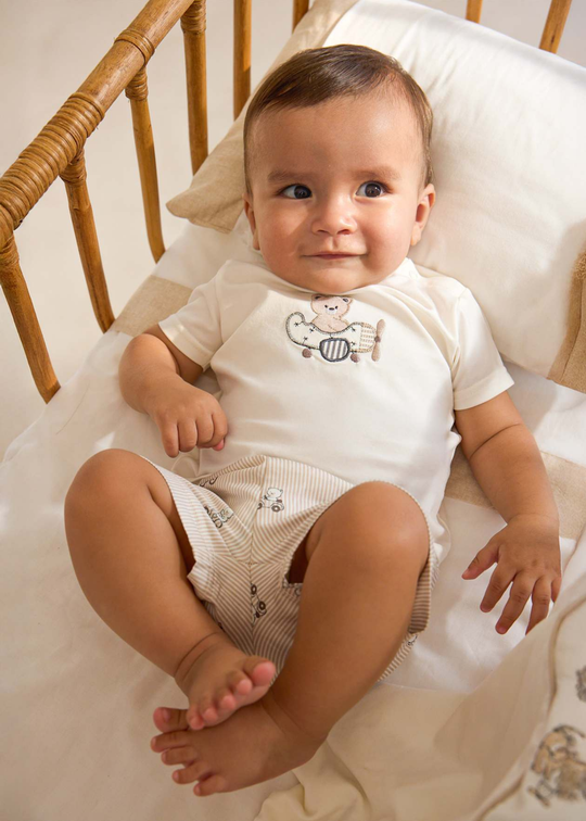 Set of 2 Cream T-Shirt and Beige Shorts with Bears 1275 Mayoral