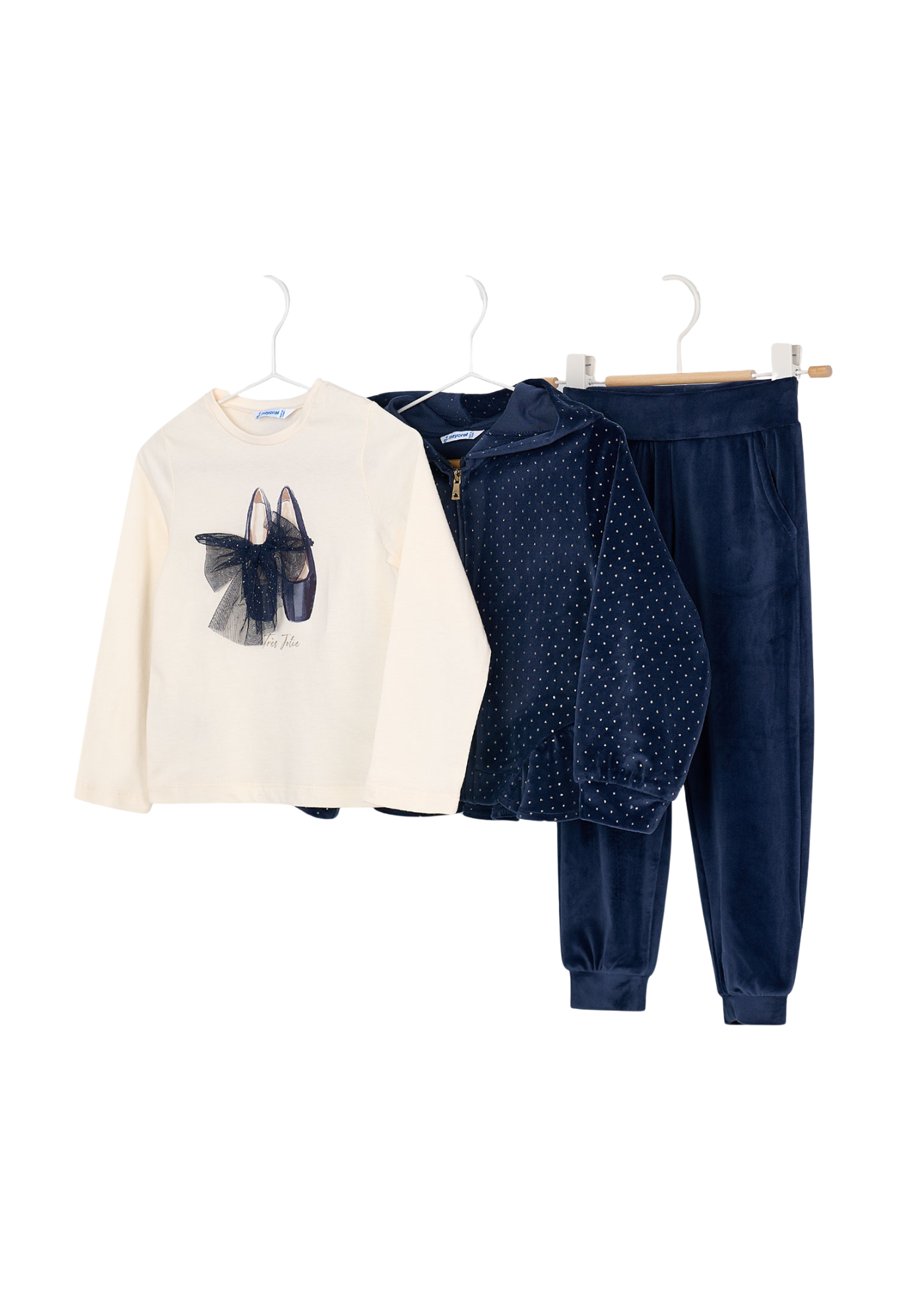 Trening 3 Piese Hanorac si Pantaloni Catifea Bleumarin Bluza Crem 4892 Mayoral