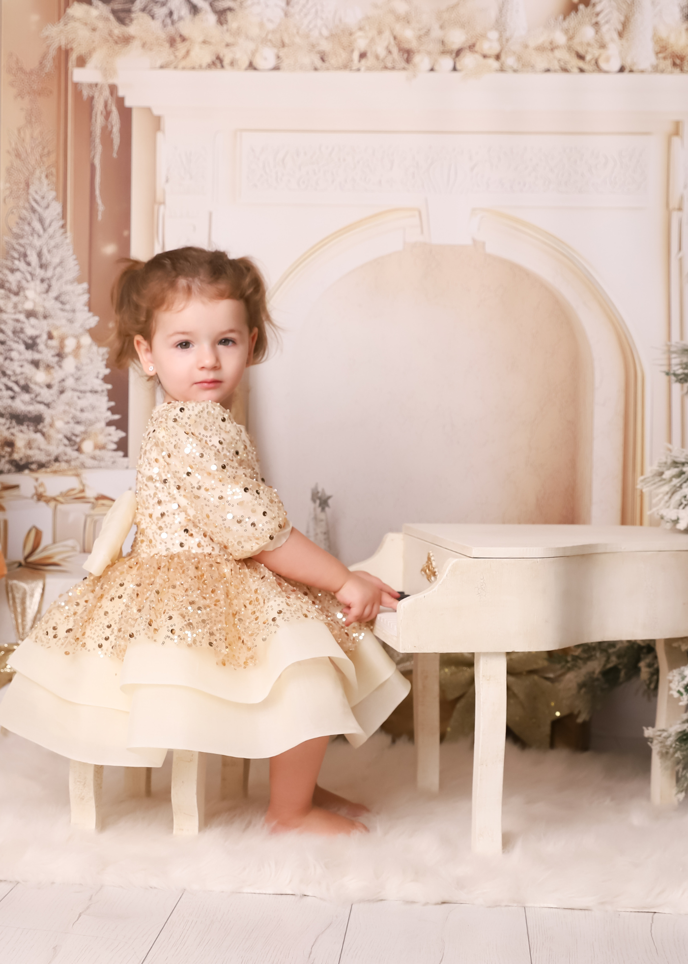 Lucia Tull Cappuccino Dress With Gold Sequins AnneBebe