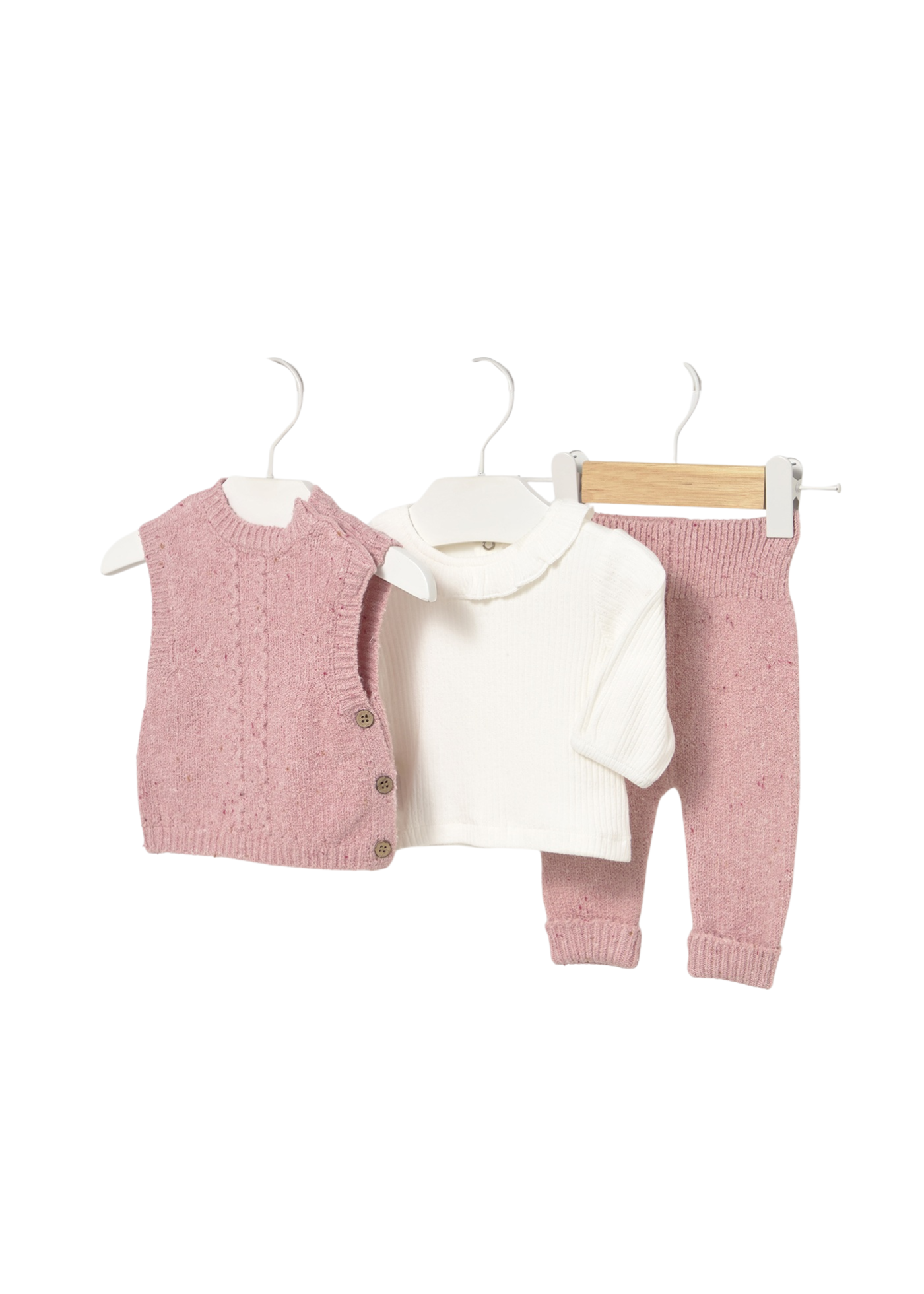 Set 3 Piese Vesta si Pantaloni Tricotate Roz Pudra si Bluza Crem 2709 Mayoral