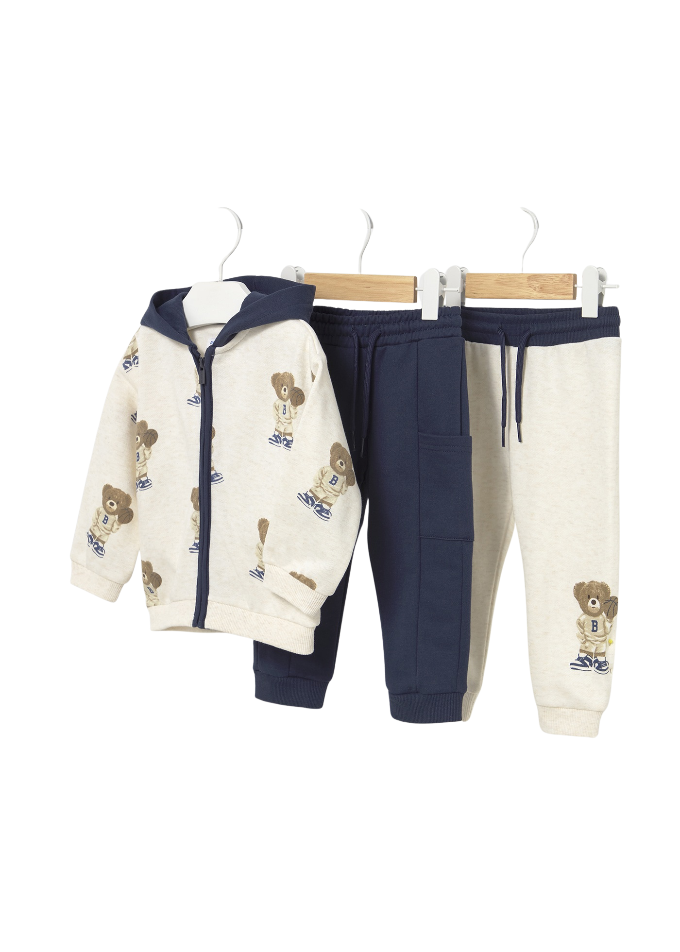 Trening 3 Piese Bleumarin cu Bej Imprimeu Ursi Hanorac si 2 Perechi Pantaloni 2836 Mayoral