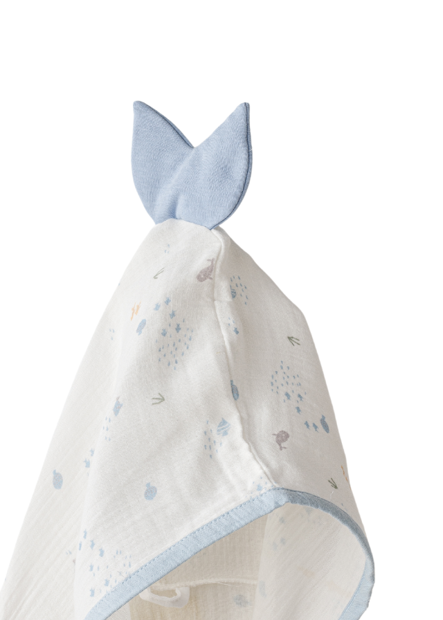 Poncho din Muselina Alb cu Bleu cu Imprimeu Pesti AC25612 Andywawa