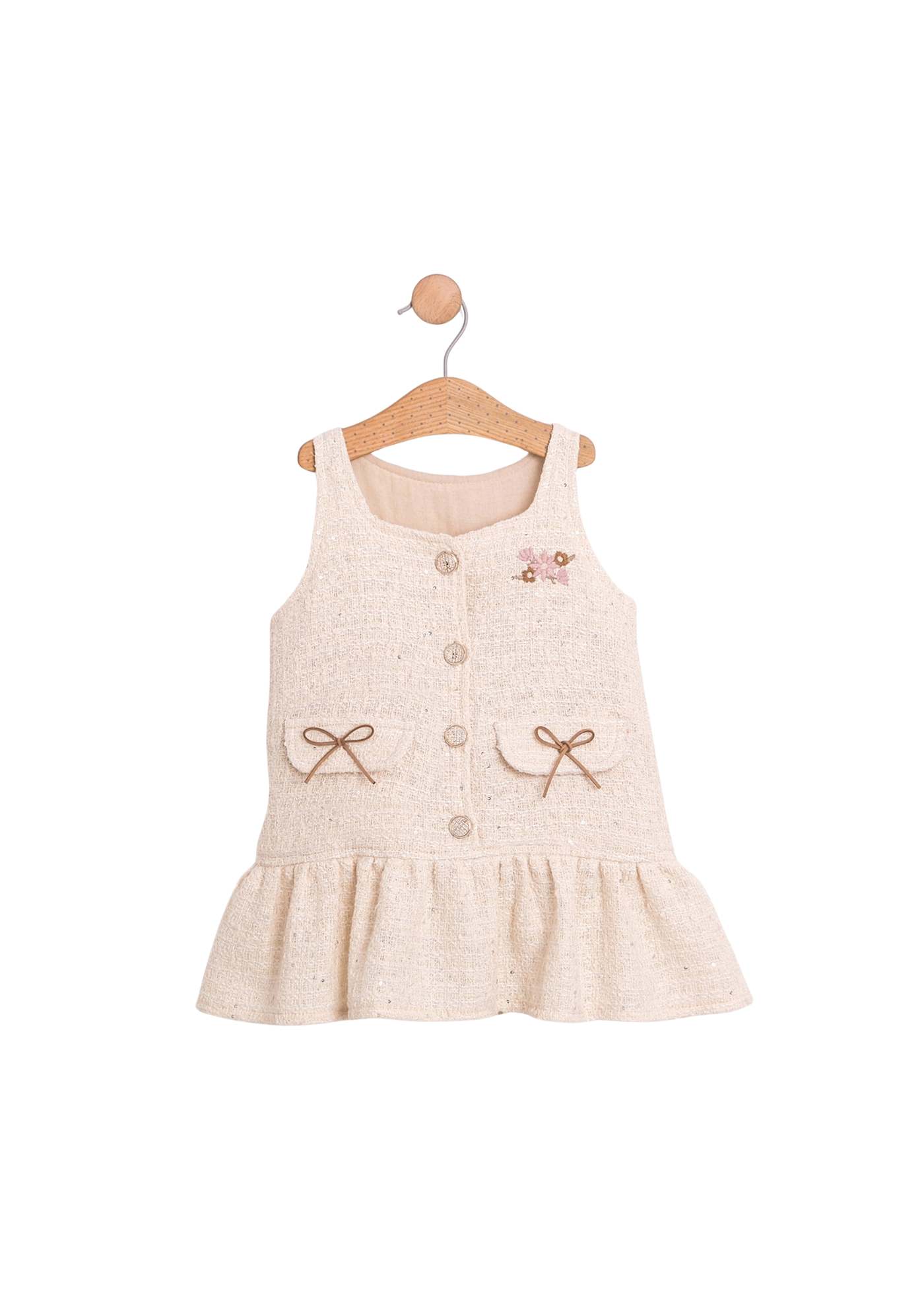 Set 2 Piese Sarafan Stofa Crem cu Paiete si Camasa 3731 Mino Baby
