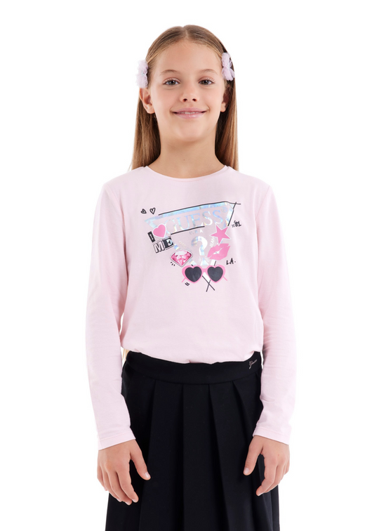 Bluza Roz cu Maneca Lunga cu Logo cu Flori J5YI01 K6YW4 G65U Guess