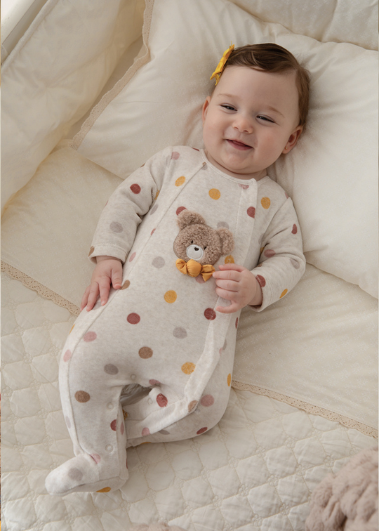 Long Beige Velor Jumpsuit with Polka Dots and Bear 2779 col 91 Mayoral