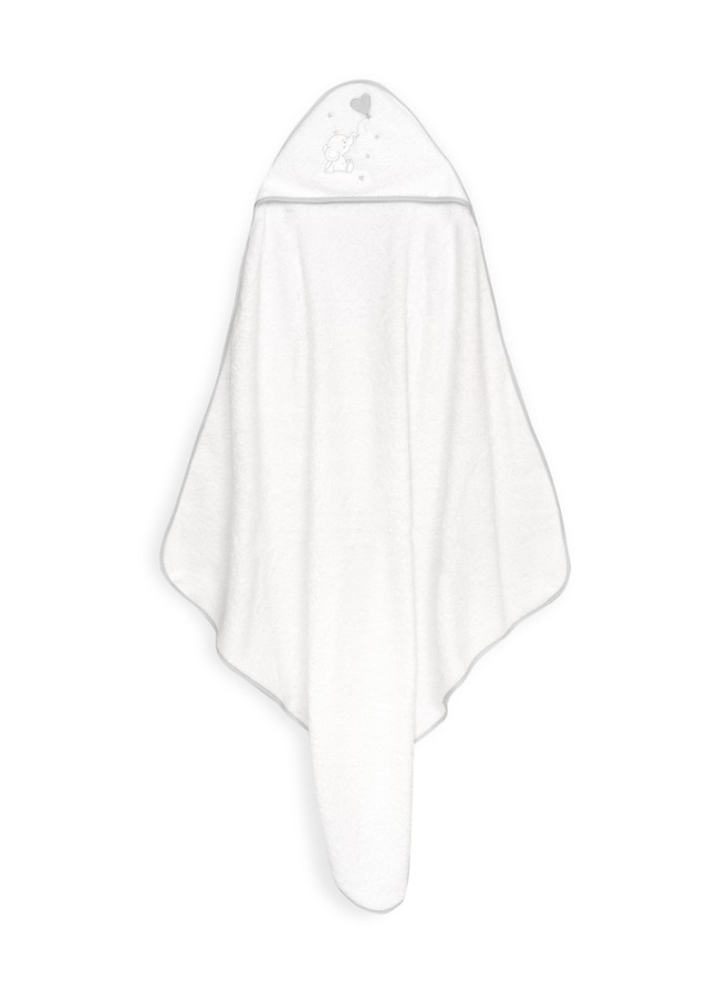 Prosop cu Capison 100x100 cm si Bavetica Alb-Gri cu Elefantel 01247-18 Interbaby