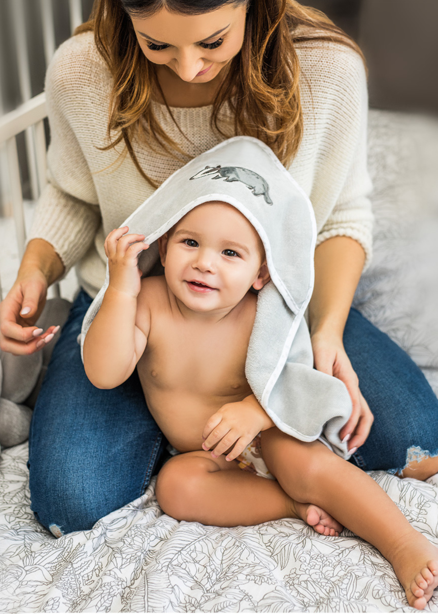 Prosop din Bumbac pentru Copii cu Gluga Velur Gri Babyono 100 x 100 cm 540/02 BabyOno