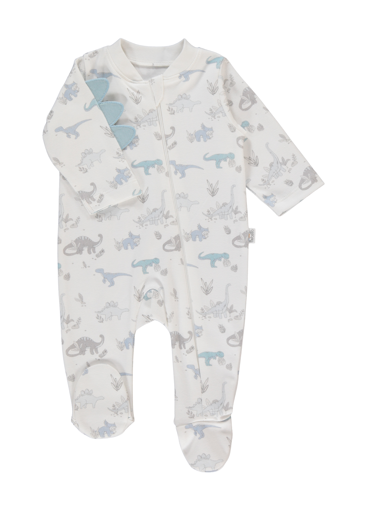 Set 3 Piese Crem cu Dinozauri Salopeta Lunga Body cu Maneca Scurta si Fes Z1042 Bebetto