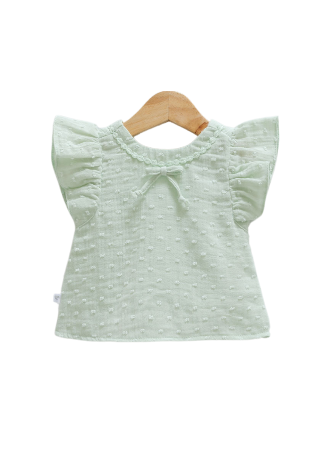 Set 2 Piese Verde, Top cu Maneca Scurt si Pantaloni Scurti din Bumbac cu Model 9709 Mell Sweet Baby