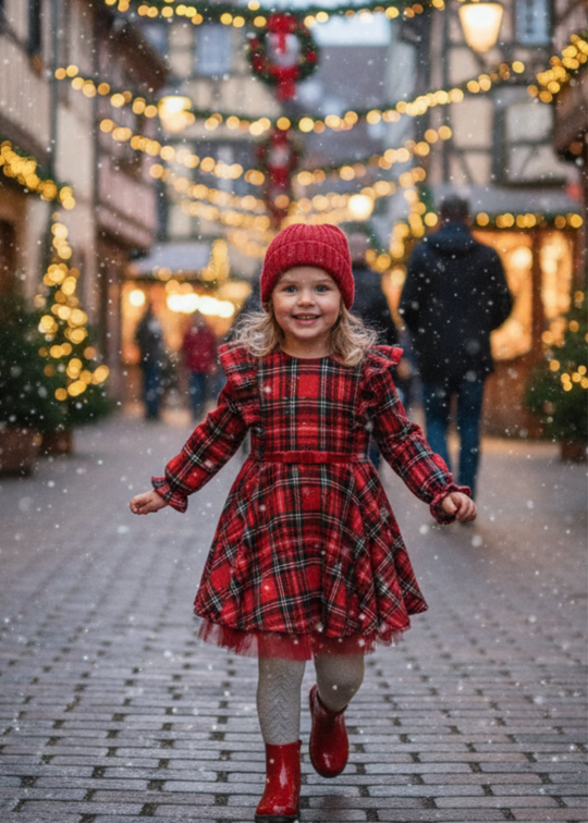 Rochie Rosie Ecosez cu Maneca Lunga cu Sclipici 3763 Mino Baby