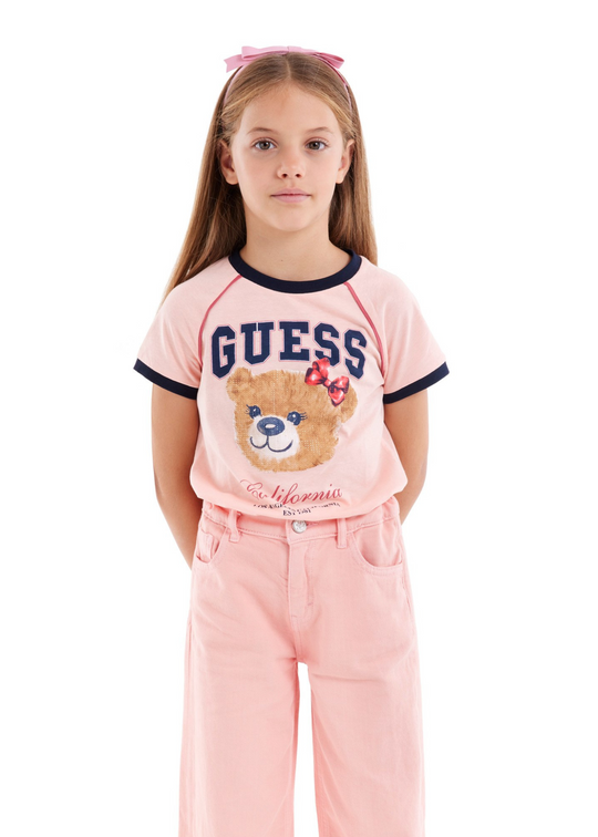 Salmon Short Sleeve T-Shirt with Bear J5YI21 K8HM4 G6L9 Guess