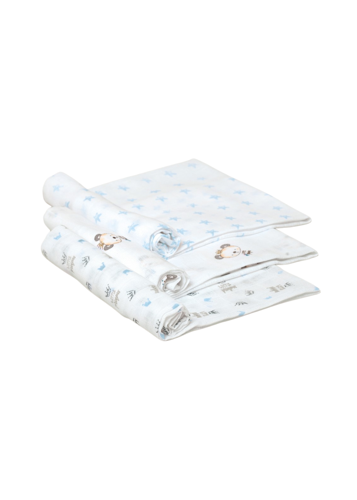 Set 3 Scutece Muselina Alb-Bleu cu Imprimeu Panda 80x80 cm 99980P-01 Interbaby