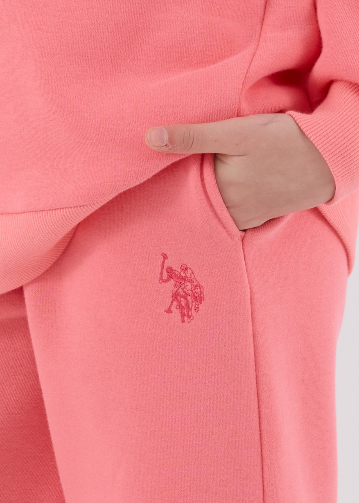 Trening 2 Piese Roz Neon Bluza Sport Oversize si Pantaloni Lungi Evazati US2301-4 Us Polo Assn