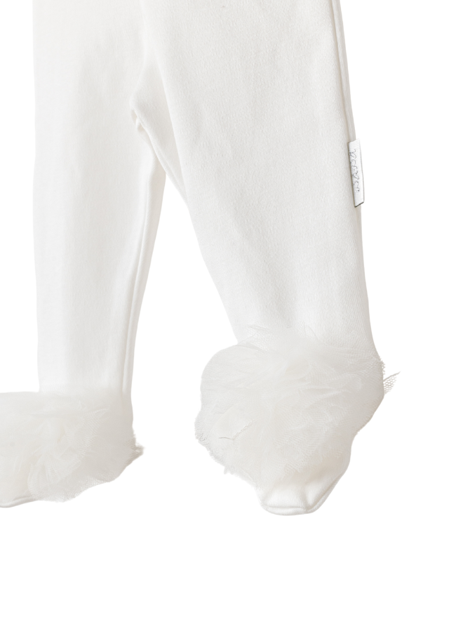 Set 4 Piese Crem Salopeta Bluza Pantaloni si Bentita cu Pampoane din Tulle AC24501 Andywawa