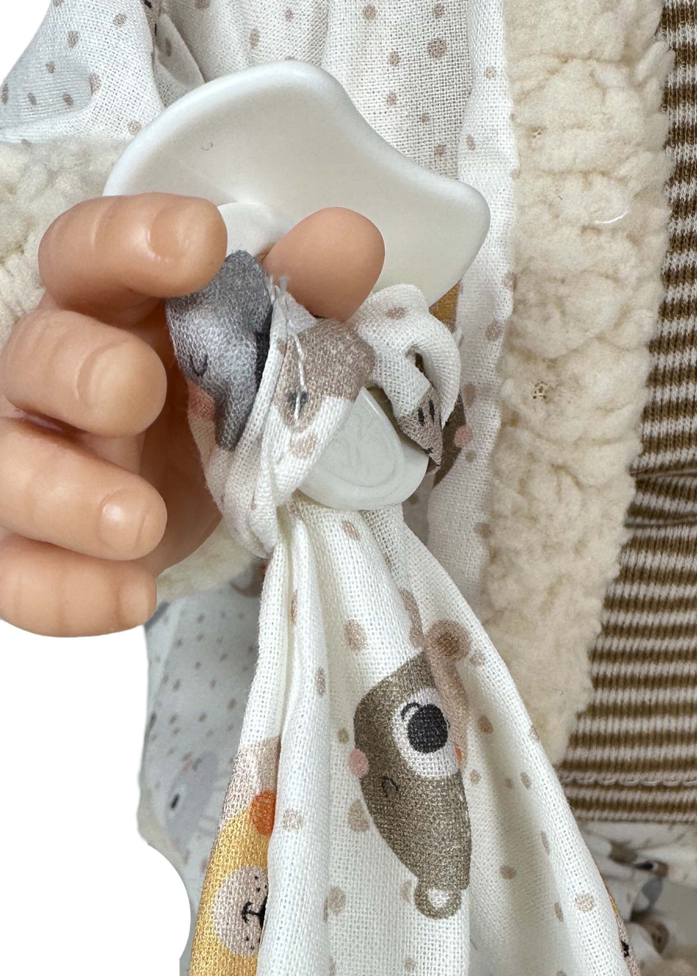 Papusa Parfumata Susi Blonda cu Mecanism, Pantaloni si Jacheta Alba Imprimeu Animale – 45 cm – 6703 – Nines