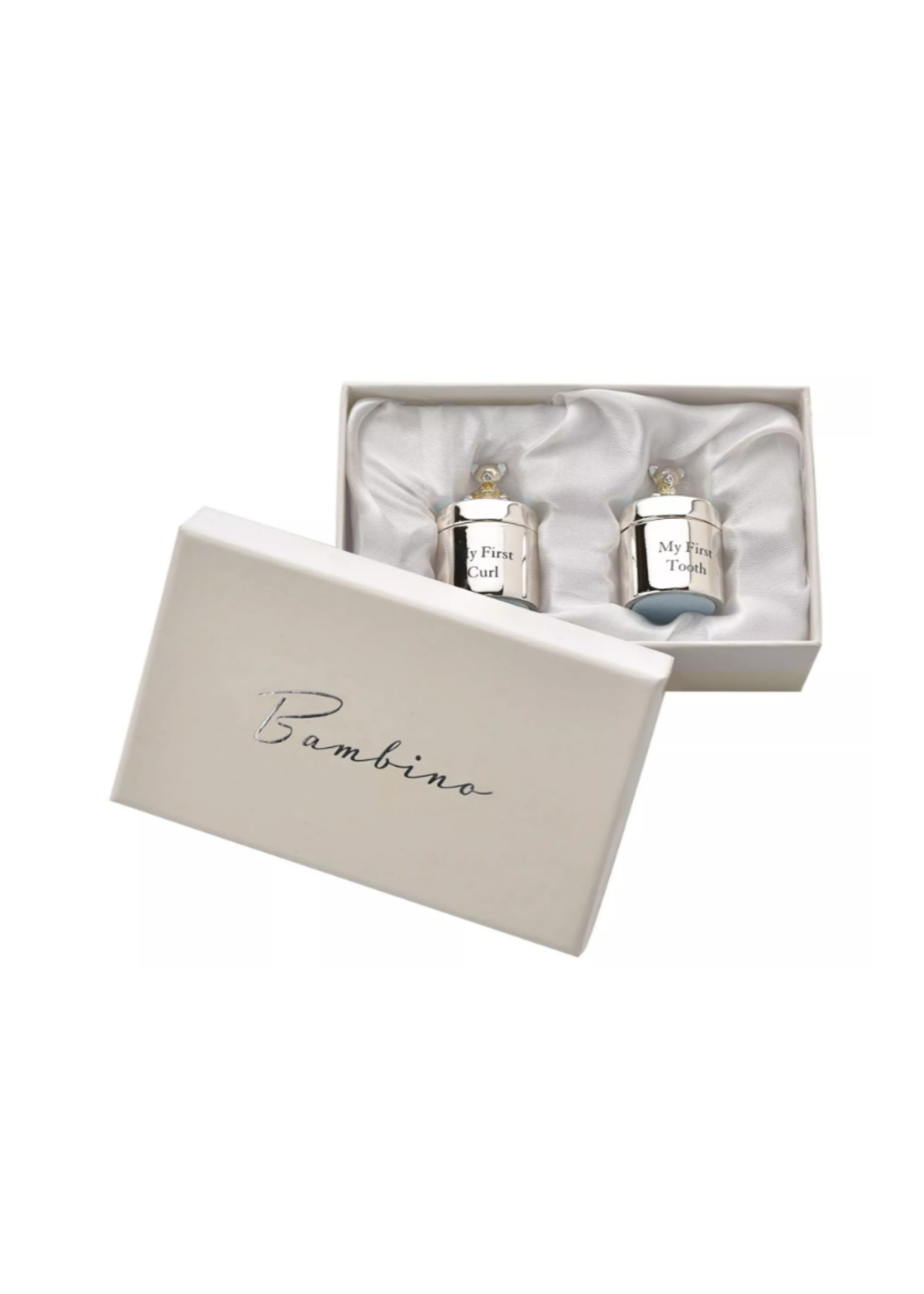 Set 2 Casete Argintate Prima Suvita si Primul Dintisor Bleu cu Urs CG532B Bambino by Juliana