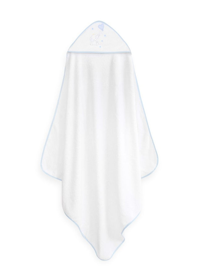 Prosop cu Capison 100x100 cm si Bavetica Alb-Bleu cu Elefantel 01247-11 Interbaby