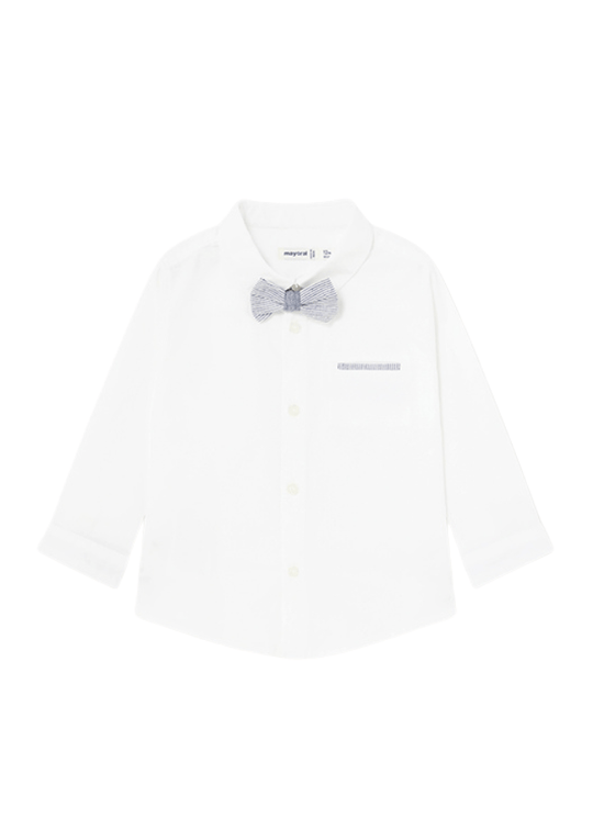 Camasa Alba cu Maneca Lunga din Bumbac si Papion cu Dungi Bleumarin 1116 Mayoral