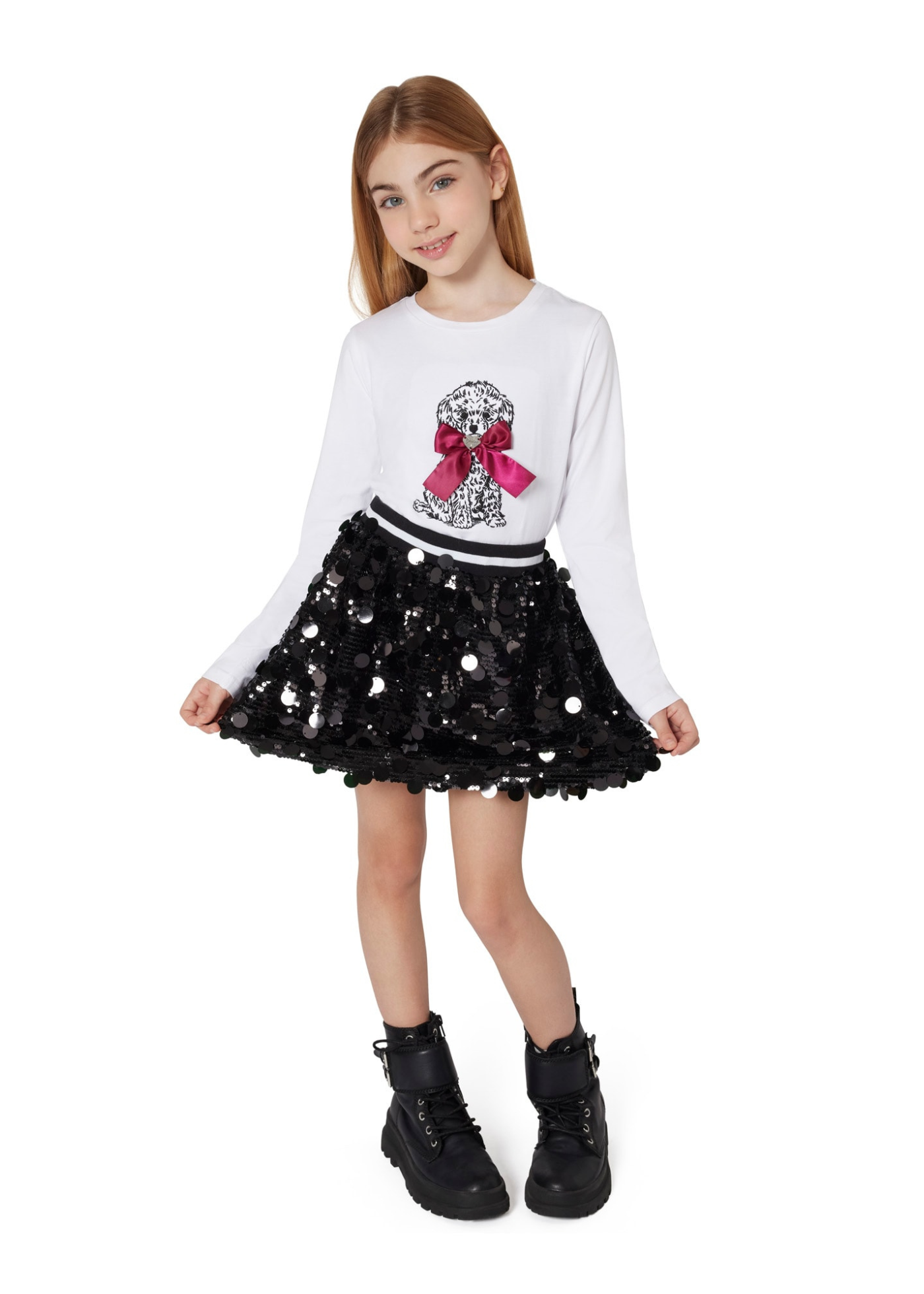 Bluza Alba cu Maneca Lunga cu Imprimeu Catel si Funda Saten J5BI09 J1314 G011 Guess