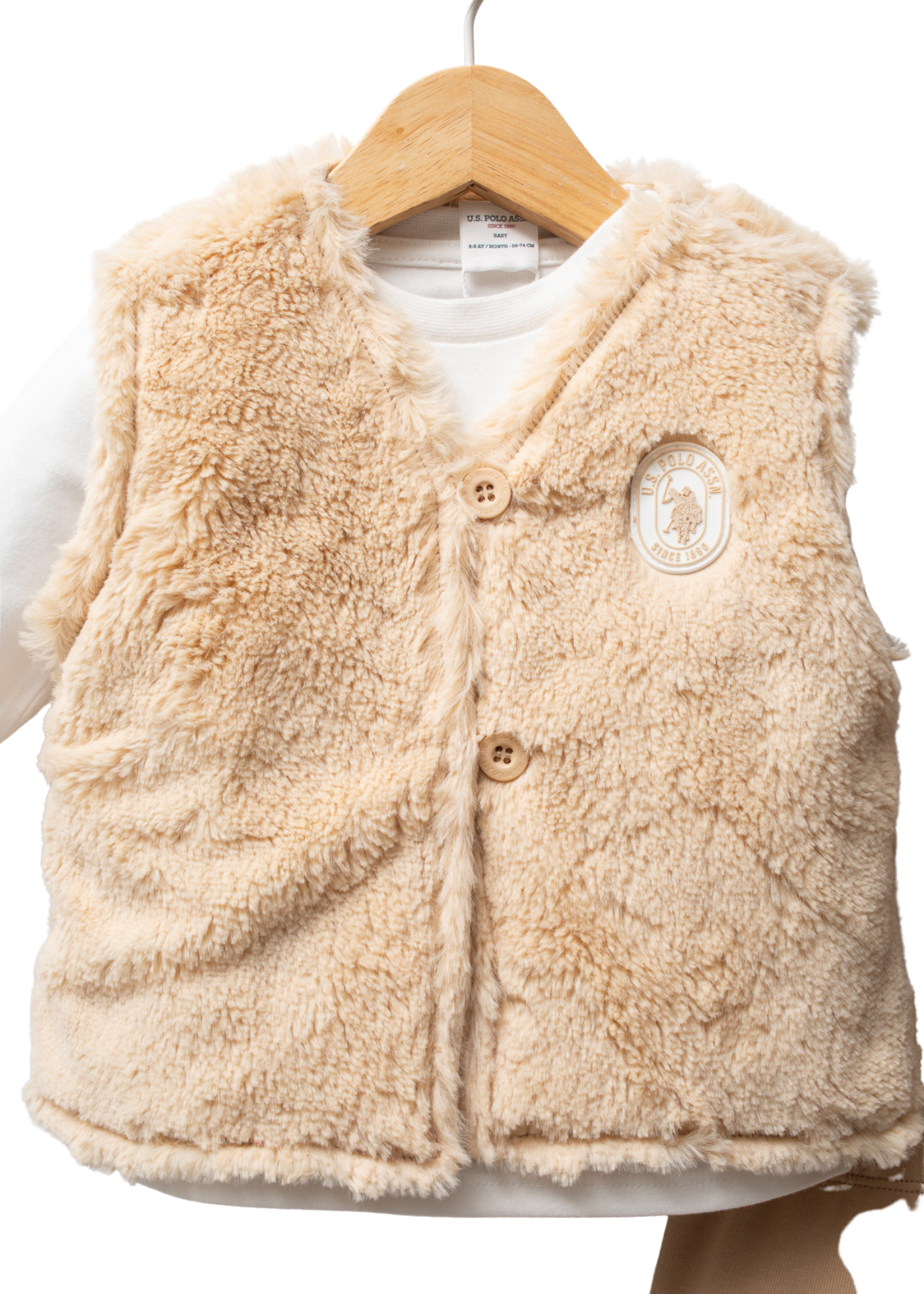 Set 3 Piese Vesta din Plus Bej Pantaloni Lungi Bej si Bluza Ivory USB2779 V1 Us Polo Assn