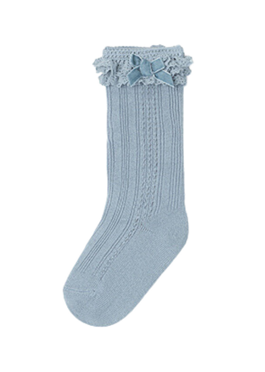 Sosete Lungi pentru Fetite, Bleu cu Dantela 10525 Mayoral