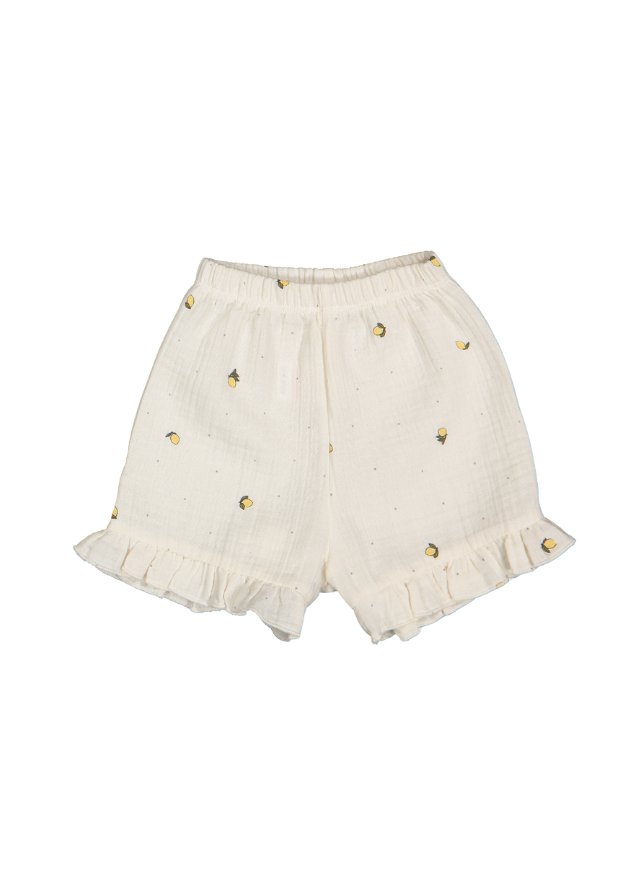 Set 2 Piese Top si Pantaloni Scurti din Muselina Bej cu Imprimeu Lamai Sweet Lemon K4769 Bebetto