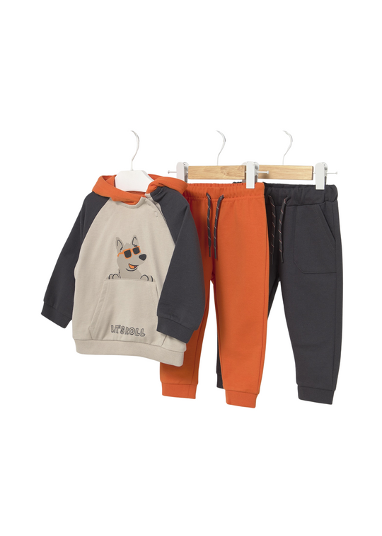 3 Piece Tracksuit Orange with Beige Sweatshirt with 2 Pairs of Pants 2835 Mayoral