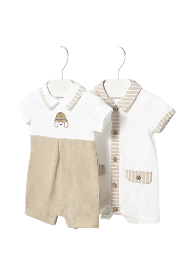 Set 2 Salopeta Scurte Crem cu Bej cu Guler Polo 1705 Mayoral