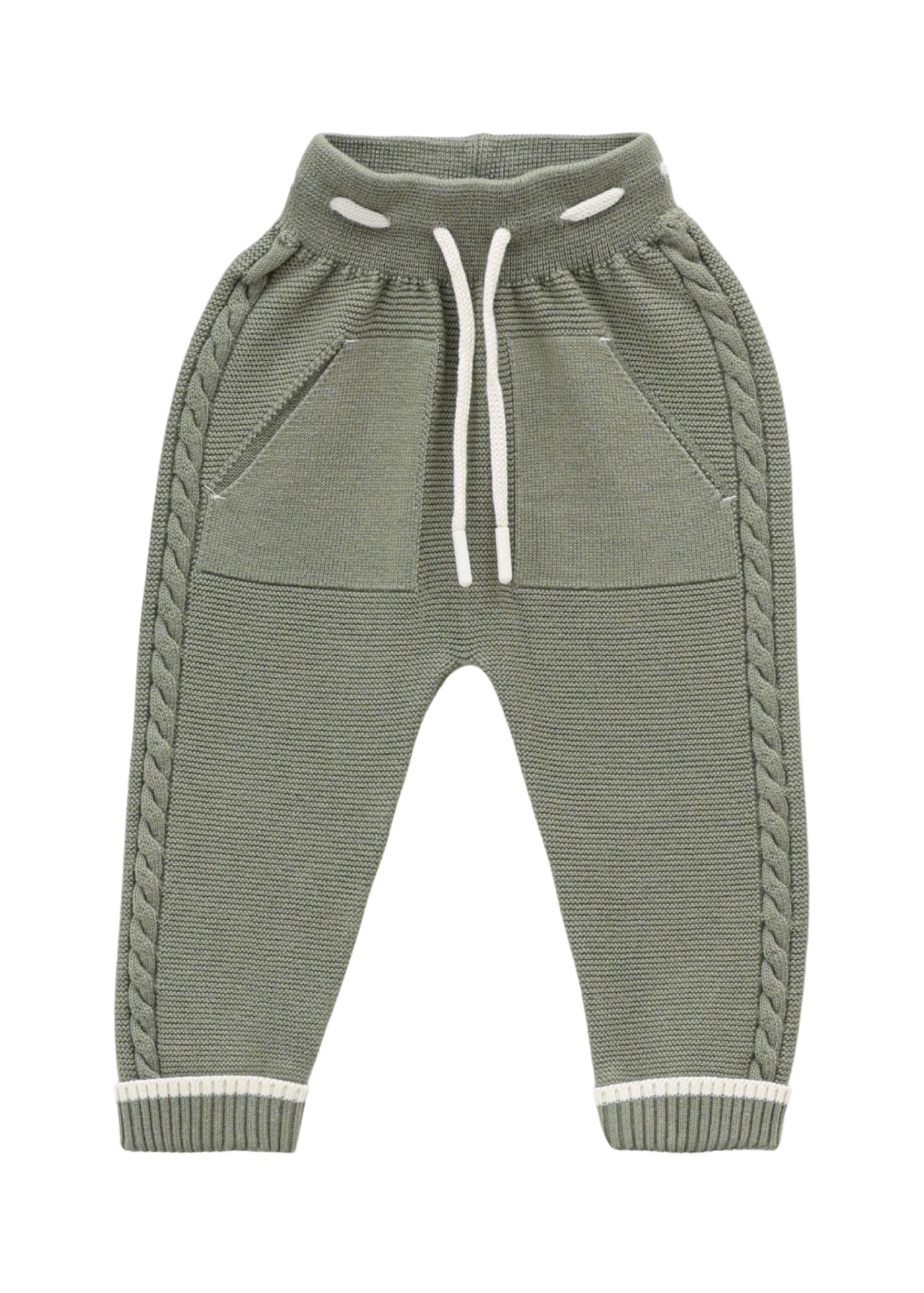 Set 3 Piese jacheta si Pantaloni Tricotate Verzi si Bluza Ivory cu Masini 8012 Leo King
