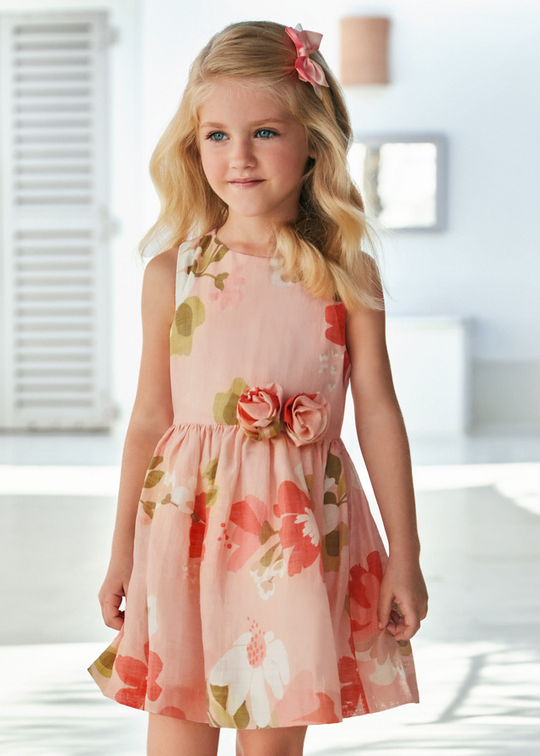 Sleeveless Salmon Dress with Large Flower Print 3911 Mayoral