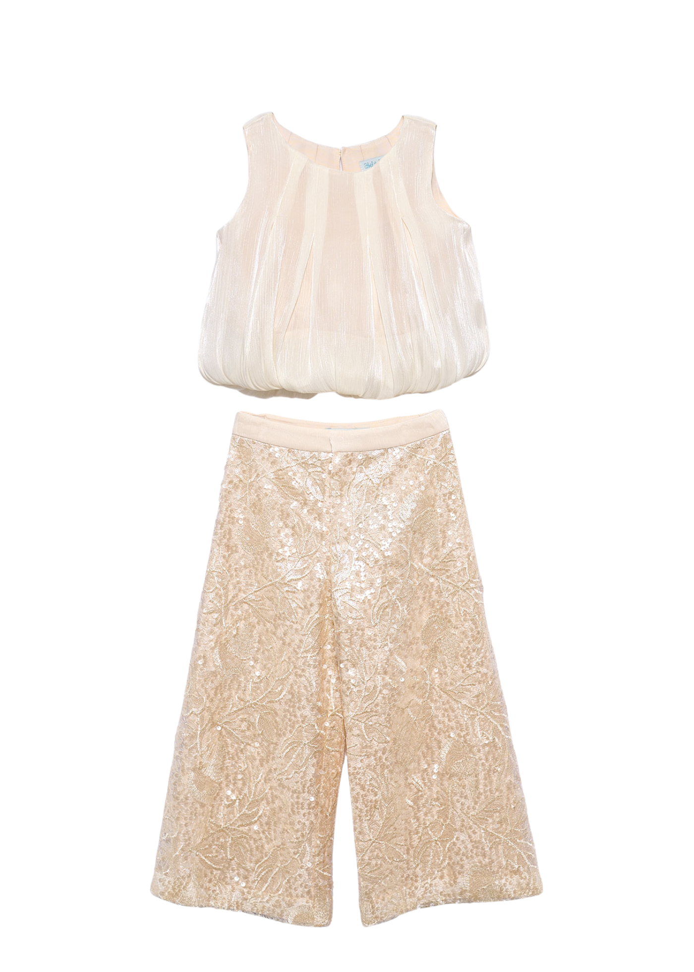 Set 2 Piese Bej Auriu Top si Pantaloni Lungi cu Paiete 5214 Abel & Lula