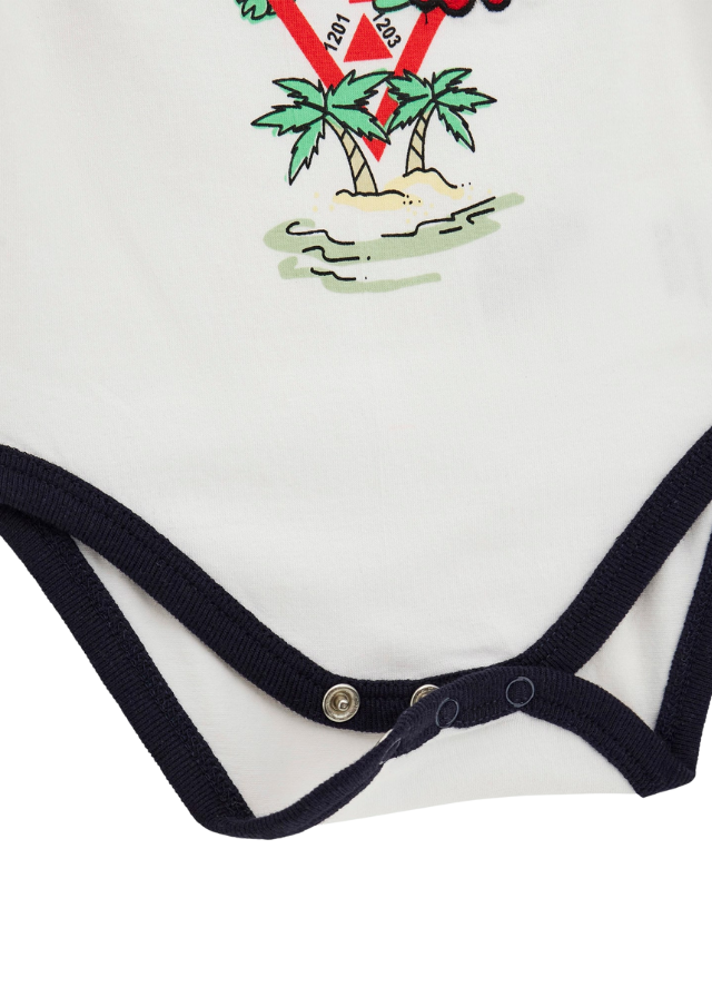 Set 3 Piese Vesta si Pantaloni Scurti Vernil cu Imprimeu Palmieri si Ursi si Body cu Maneca Scurta Crem P5GG05 K6YW1 P95M Guess