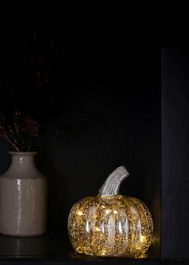 Lanterna Argintie cu Led Pumpkin HW689 The Seasonal Gift CO.