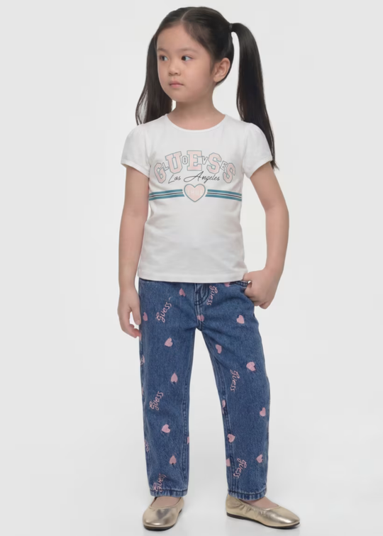 Pantaloni Denim Lejeri cu Inimioare Brodate pentru Fete K6YA05 – Guess
