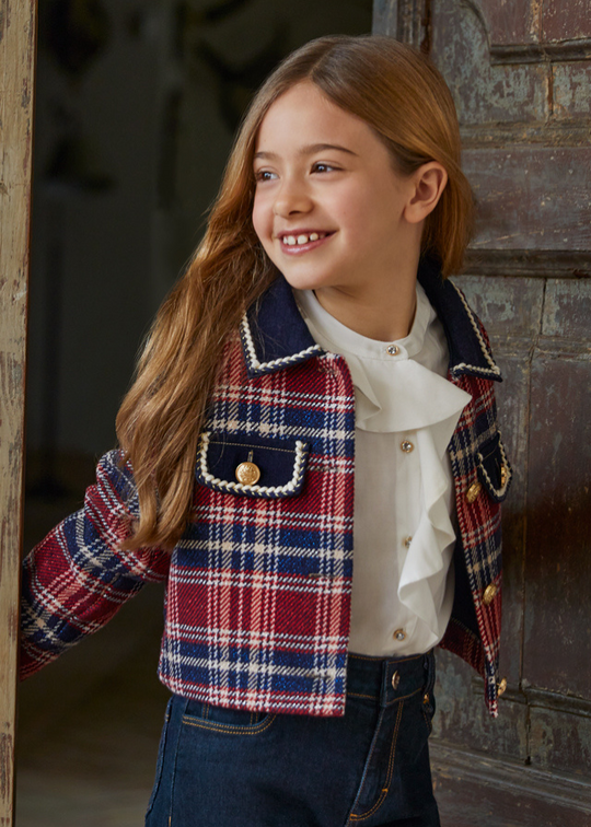 Navy Blue Plaid Jacket with Red and Glitter 5831 Abel &amp; Lula