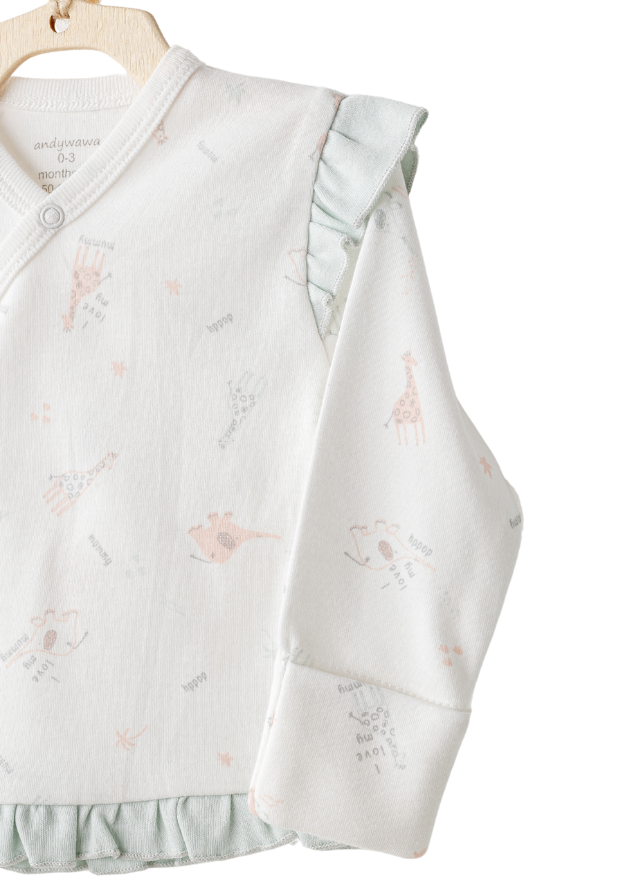 Set 2 Piese Bluza cu Capse si Pantaloni Crem cu Verde Menta AC25508 Andywawa