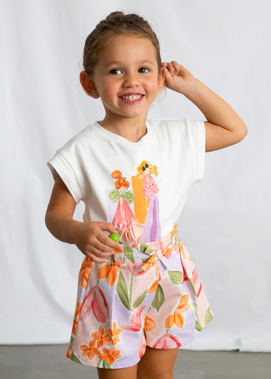 Tricou Crem cu Maneca Scurta cu Imprimeu Fete 3005 Mayoral