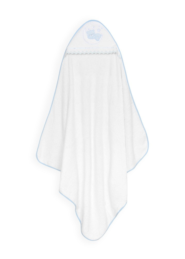 Prosop cu Capison 100x100 cm si Bavetica Alb-Bleu cu Ursulet pe Semiluna 01248-11 Interbaby