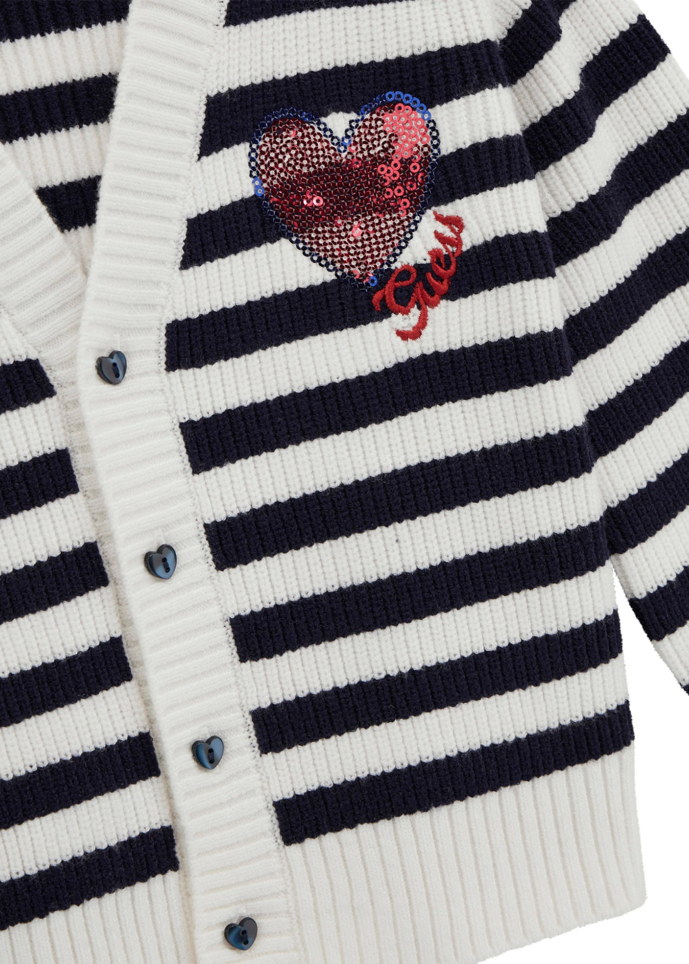Cardigan Tricotat cu Dungi Alb si Bleumarin K5YR03 Z3FU0 S735 Guess