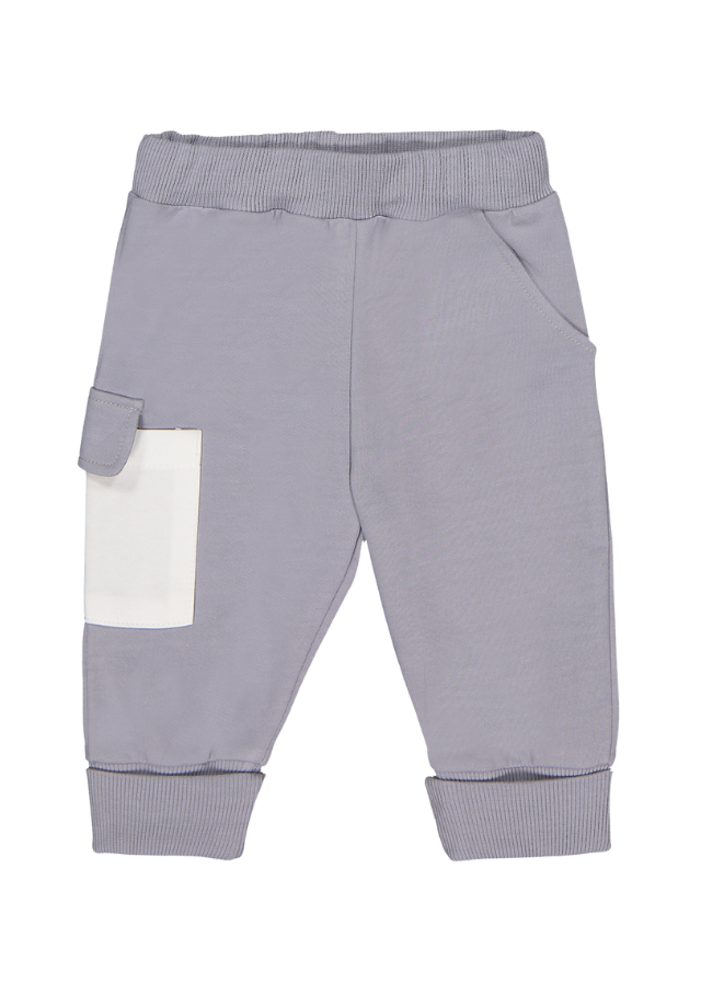 Set 2 Piese Hanorac cu Maneca Scurta si Pantaloni Lungi Bleu cu Gri Lucky Boy K4695 Bebetto