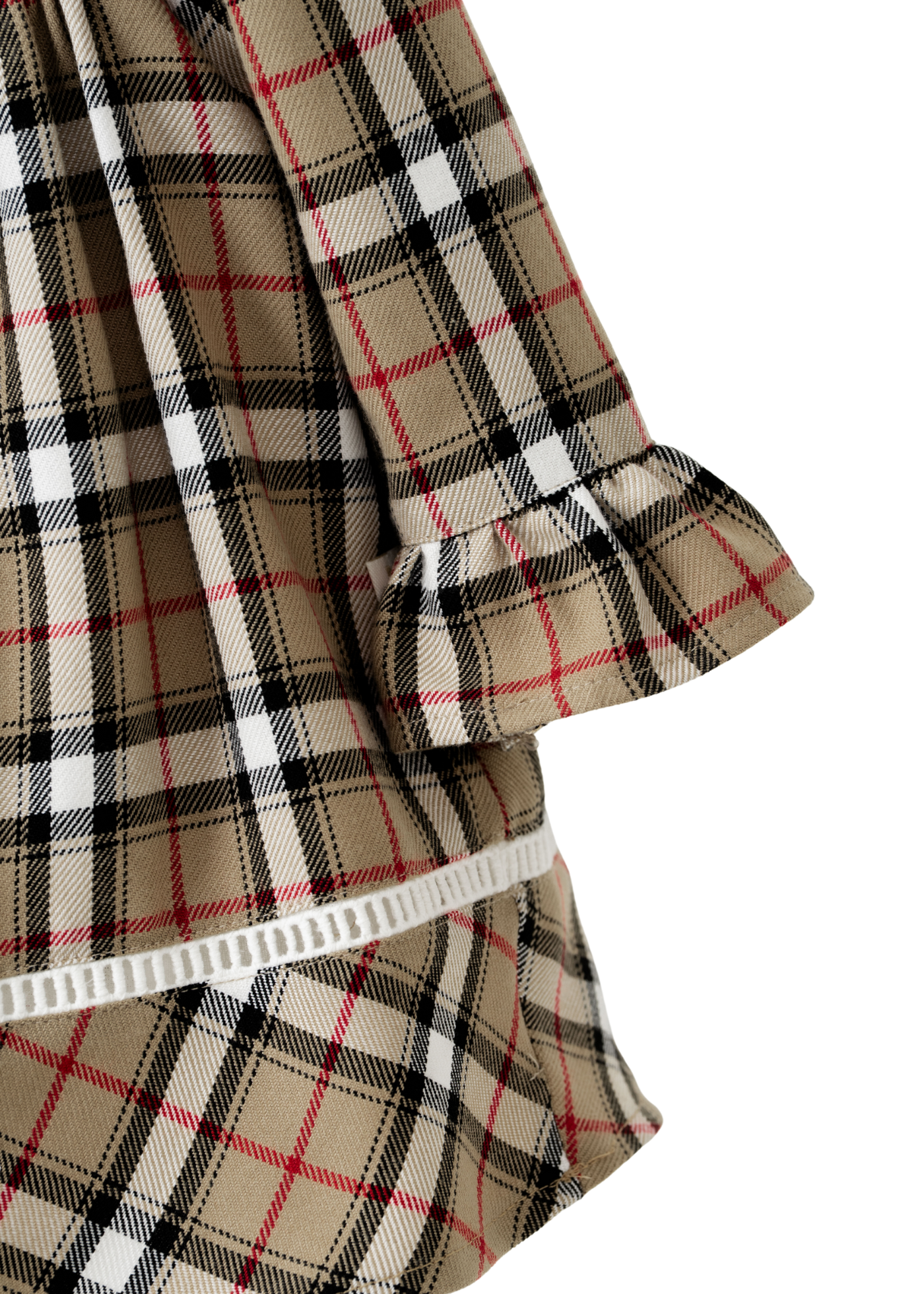 Rochie Carouri Bej cu Negru cu Maneca Lunga si Volan Alb la Guler 4411 MyMio