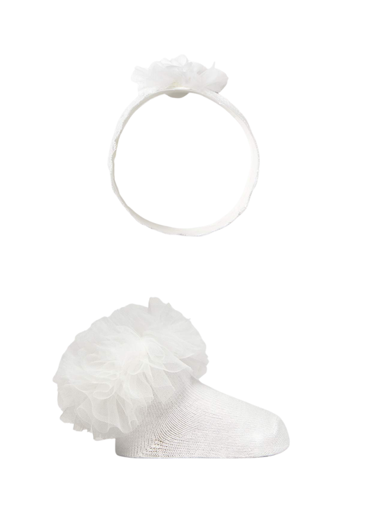 Set Sosete Albe cu Tulle si Bentita 9055 Mayoral