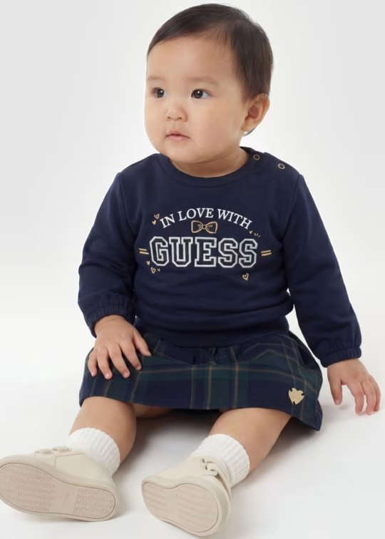 Set 2 Piese Bluza Bleumarin cu Fustita in Carouri pentru Fetite A6YG07 - Guess