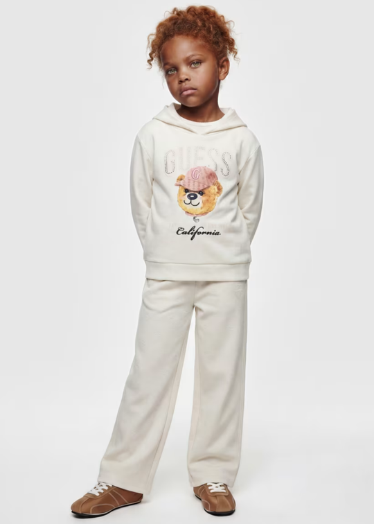 Bluza Sport cu Gluga din Bumbac Crem pentru Fete J6YQ03 – Guess