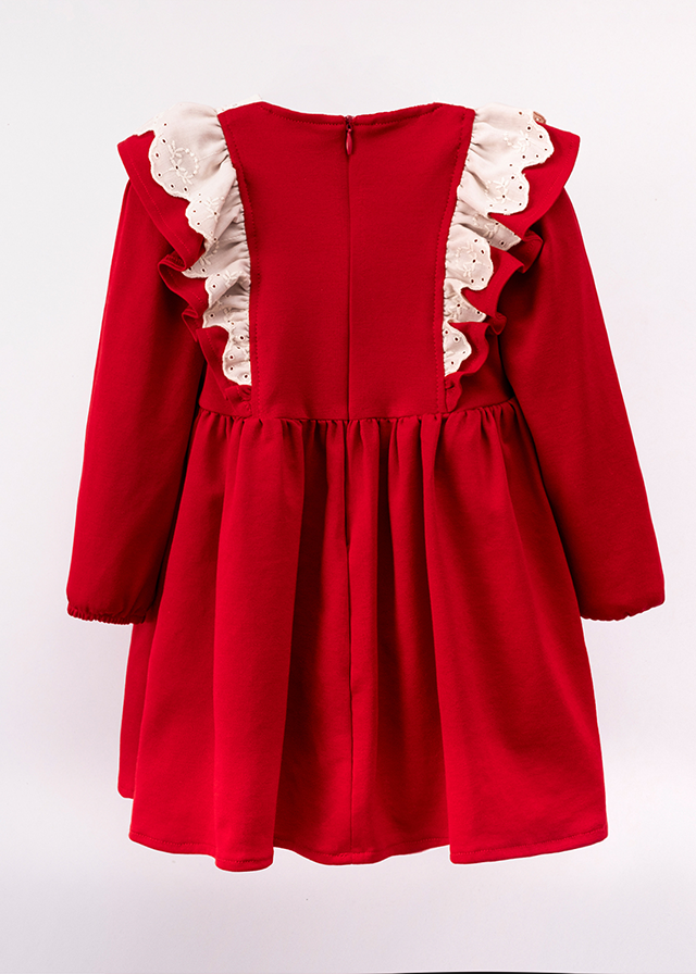 Red dress with long lace sleeves on the bust and bow at the waist art 3554 Mino Baby