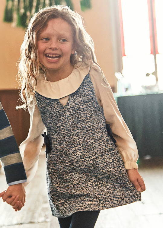 Rochie Tip Sarafan Stofa Albastra cu Maneci si Guler Camasa Ivory 4990 Mayoral