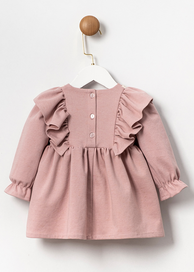 Dress With Long Sleeve Girls Elegant Pink With Bear On The Chest 3591 Mino Baby