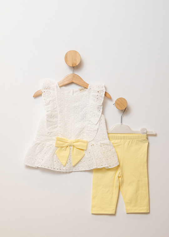 Set 2 Piese Top Broderie Sparta cu Funda Galbena si Colanti Galbeni M0657 Connie Baby