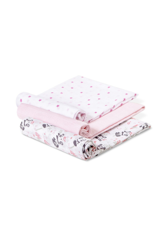 Set 3 Scutece Muselina Alb-Roz Imprimeu Panda 80x80 cm 98972-02 Interbaby