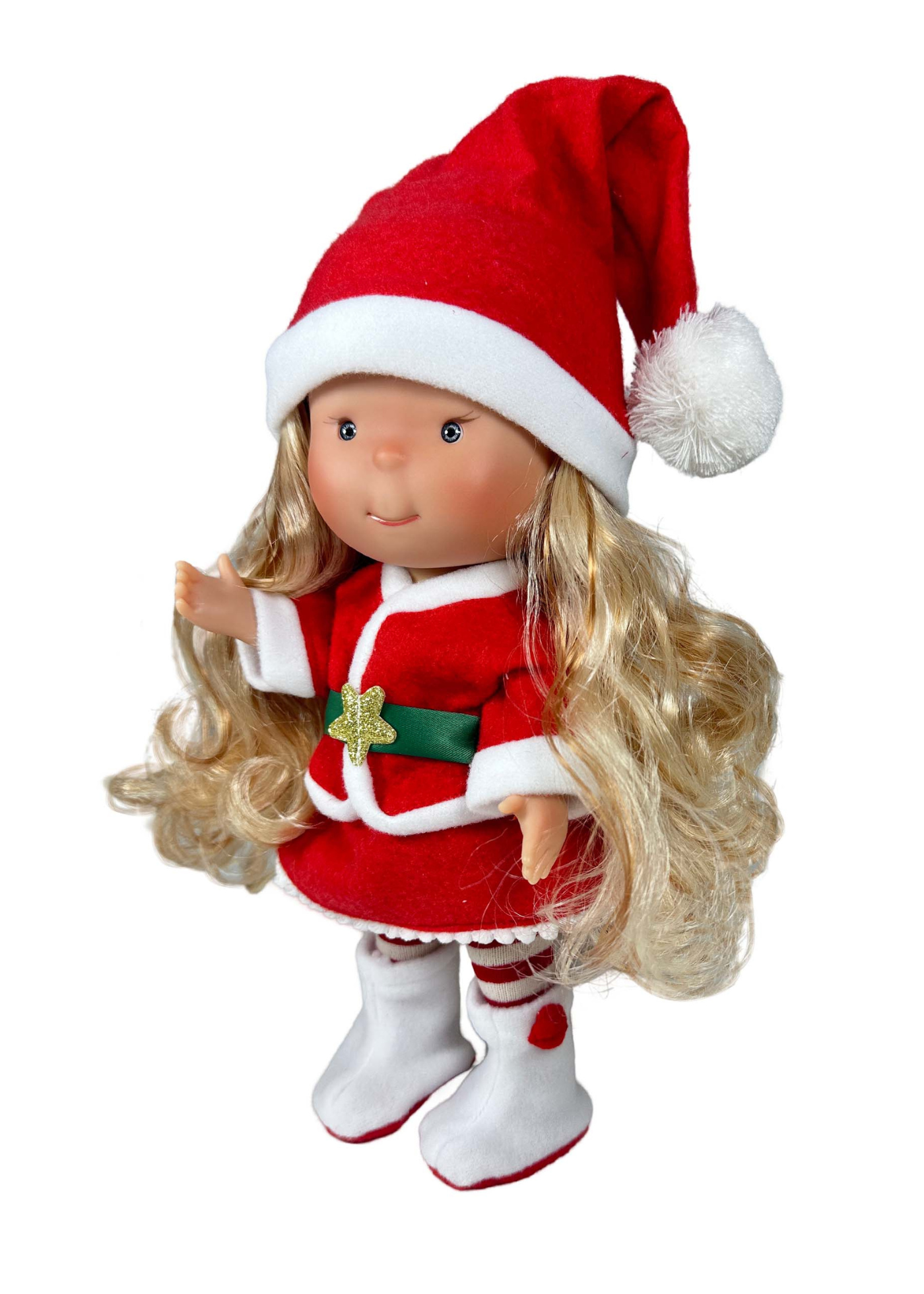 Papusa Parfumata Pippa Blonda Corp Vinil cu Costum Craciunita Alb-Rosu – 2817 – 30 cm – Nines